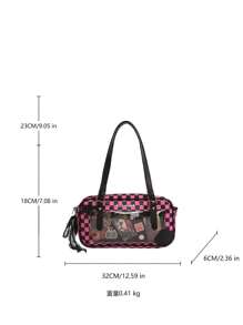 Summer New Anime Style Cute Plaid Transparent Window Baguette Bag, Student/Commute One Shoulder Messenger Bag