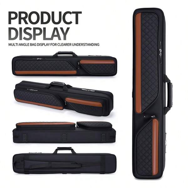 3x4 Pool Cue Case Holds 3 Cue Butts And 4 Cue Shafts, Pool Cue Carrying Case With Handle And Removable Shoulder Strap, Padded Pool Cue Bag With Front Accessory Pocket, Black
