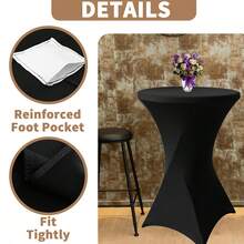 eluckya 1/4 Pack Black And White Stretch Cocktail Round Tablecloths, Washable, Round Stretch High Tablecloths, Suitable For Weddings, Holiday Parties, Catering Events, Kitchen Decorations, Christmas Decorations, Banquets, Parties, Fall Decorations, Bridal Showers, Table Decorations, Thanksgiving, Home Décor. - Black - View 4
