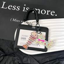 黑色卡套，带有可爱的卡通小猫和小狗，适用于地铁卡、公交卡、火车票、渡轮卡、员工证、门禁卡、学生证、图书证、校园餐卡 - 黑色 - 查看 18