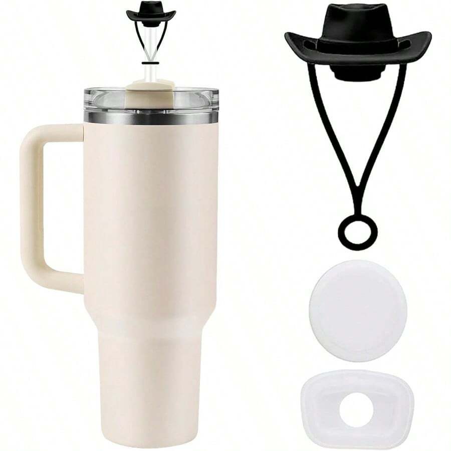 QY Silicone Cowboy Hat Straw Toppers For Stanley Cup 2.0 For Stanley Straw Covers Cap For Tumblers DustProof Straw Caps Compatible With Stanley Cup Accessories 40 Oz 30 Oz 20 OzBlack  2216 - B-Black - 查看 1