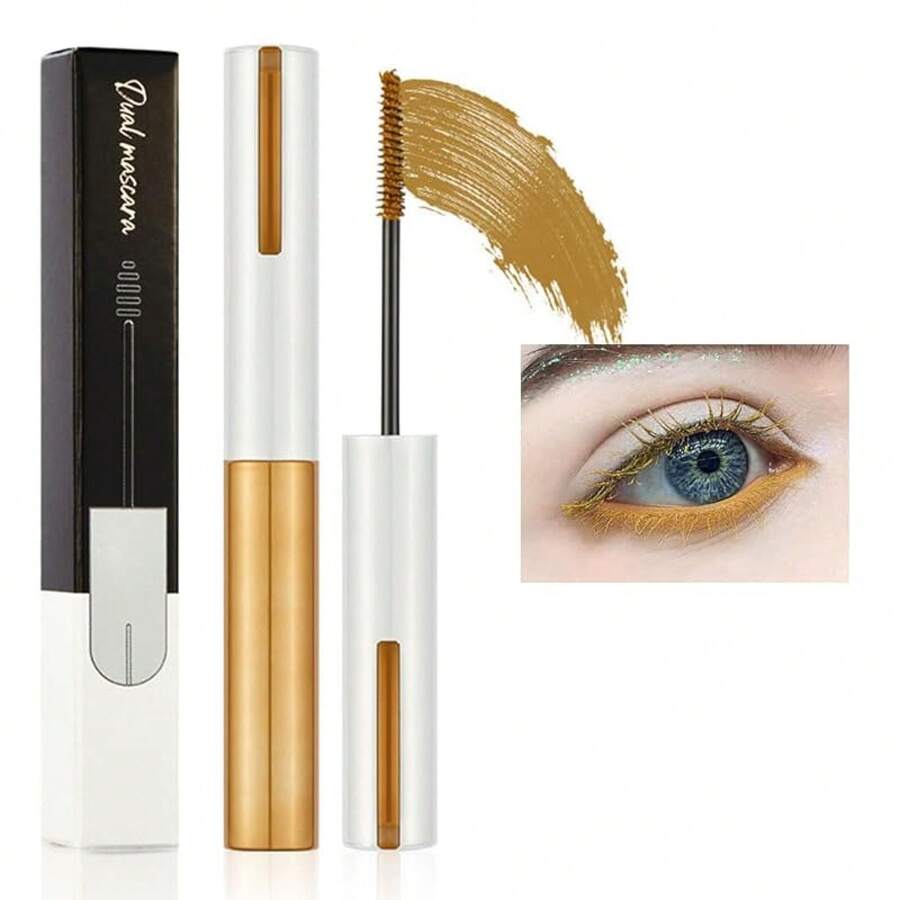 Colored Colorful Waterproof Blue Mascara For Eyelashes Set, White Black Brown Purple Long Lasting Charming Voluminous Cruelty Vegan Eye Makeup (6 Colors) - C-1Pc 03#gold - 查看 1