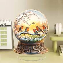 1 件波西米亚风格亚克力红鸟雪花玻璃球 - 装饰性 2D 桌面装饰品适用于各种房间类型，无需电力，非常适合圣帕特里克节、狂欢节、情人节和家居展示 - 彩色 - 查看 3