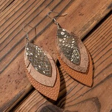 European And American Fashion Leather Multi-Layer Earrings Leaf-Shaped PU Earrings - 金色 - 查看 1