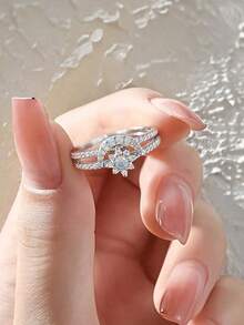 2件套S925纯银优雅日月戒指套装，适合女性日常佩戴、约会礼物、情侣戒指、精致珠宝礼品 - 日月光輝套戒 - 查看 2