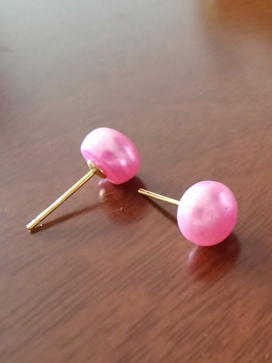1 Pair 7-8mm Natural Pink Freshwater Cultured Pearls And S925 Stud Earrings For Women Daily Life Or Party
