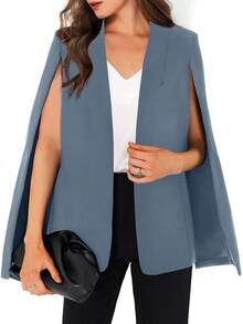 Womens Cape Split Sleeve Open Front Casual Coat Work - Style BYIL - Blue - View 1