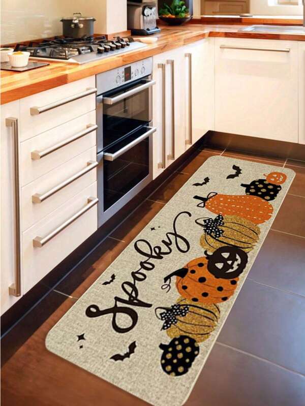 1pc Halloween Pumpkin Carpet, Halloween Welcome Mat, Cartoon Pumpkin Autumn Theme, Soft Comfortable Easy Clean, Suitable For Dining Room, Kitchen, Perfect Home Gift, Kitchen Carpet, Kitchen Mat, Kitchen Rug, Doormat, Small Rug, Carpet, Runner, Floor Mat, Home Decor, Area Rug, Outdoor Mat, Bedroom Rug, Washable Carpet