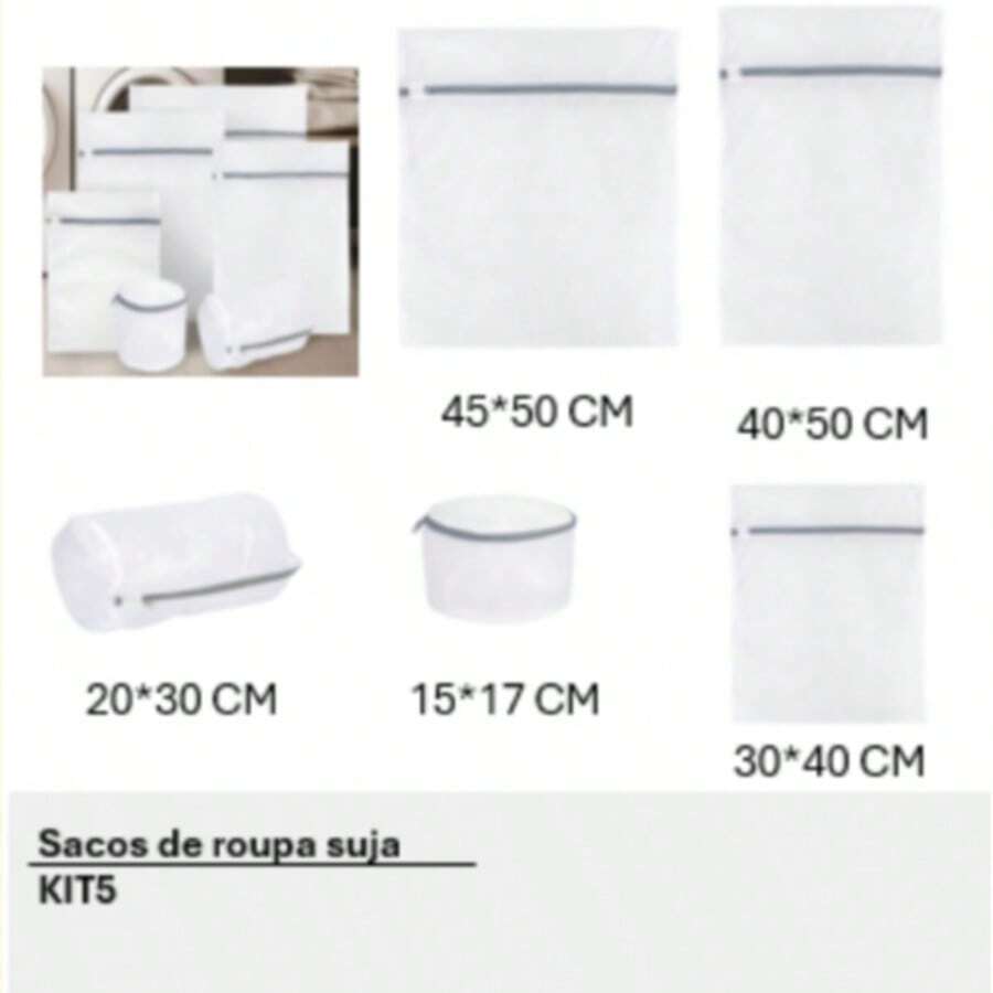 kit 5 saco de maquina para lavagem - Branco - Visão 1