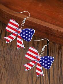 1 Pair 2D Acrylic Flag Design Bowknot Combination Long Earrings, Suitable For Women & Couples, Independence Day Gift, Suitable For Celebrations & Parties - A Pair - View 8