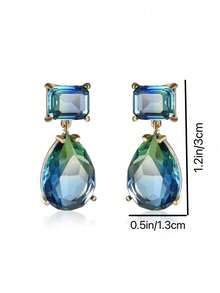 1 对奢华泪珠形和方形耳环，适合女性在任何场合佩戴 - 綠色 - 查看 5