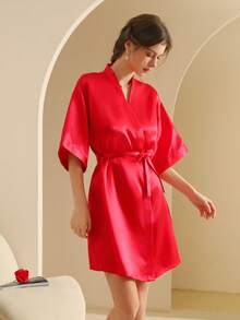 Women's Silk Nightgown Wedding Dressing Robe Lightweight Cardigan Robe Bridal Morning Robe Friend's Robe, Suitable For Home And Hotel Wear. - Bright Red - View 8