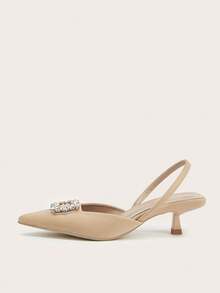 Women's Pointed Toe Slingback Sandals, Breathable Knitted Fabric, Kitten Heel, Comfortable Backstrap Design