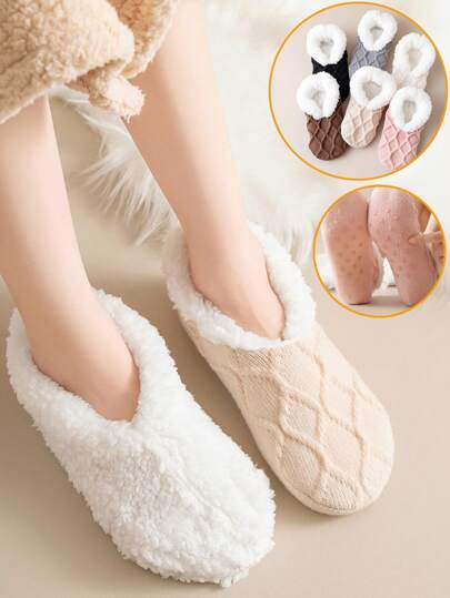 1 Pair Thick Fleece Sleep Socks, Warm Indoor Anti-Slip Fluffy Socks For Autumn/Winter, Cozy Feet Warmer