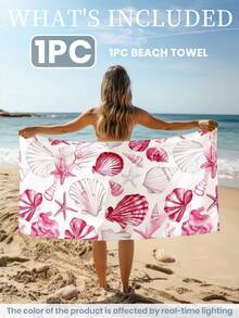 1pc Printed Beach Towel, Pink Conch Pattern Swim Towel, Bath Towel, Fashion Style Beach Towel, Super Absorbent Bath Towel For Bathroom, Swimming, Fitness, Yoga, Soft And Comfortable Microfiber Towel, Lightweight And Portable, Wind And Sun Protection, Sandproof For Summer Travel, Vacation Holiday Bathroom Decor, Recommend Regular Sizes And Larger Sizes, (35*75cm Small Size Towel,150cm Or Above Recommended) - Multicolor - View 3
