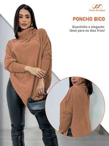 Swisz Women's Winter Poncho Knit Long Sleeve V-Neck Sweater With Scarf - 藕粉色 - 查看 9