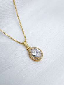 OLVAL DROP NECKLACE INCRUSTED WITH ZIRCONIA PLATED IN 18K GOLD. - Vàng - Xem 3