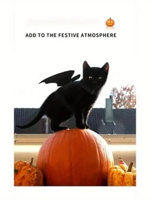 猫狗万圣节蝙蝠翼宠物背带套装（含配套牵引绳）- 可调节涤纶服装 - 黑色 - 查看 8