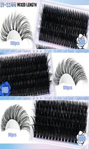 Yaiseiko Fluffy Lash Clusters Kit 80P Volume Lash Extension Kit Individual Left_Right Cluster Eyelash Extension Kit D Curl Thick Left_Right Lash Clusters Lash Bond And Seal And Lash Tweezers(7-18mm) - 03 60D+80D+100D(14-22MM) - 查看 4