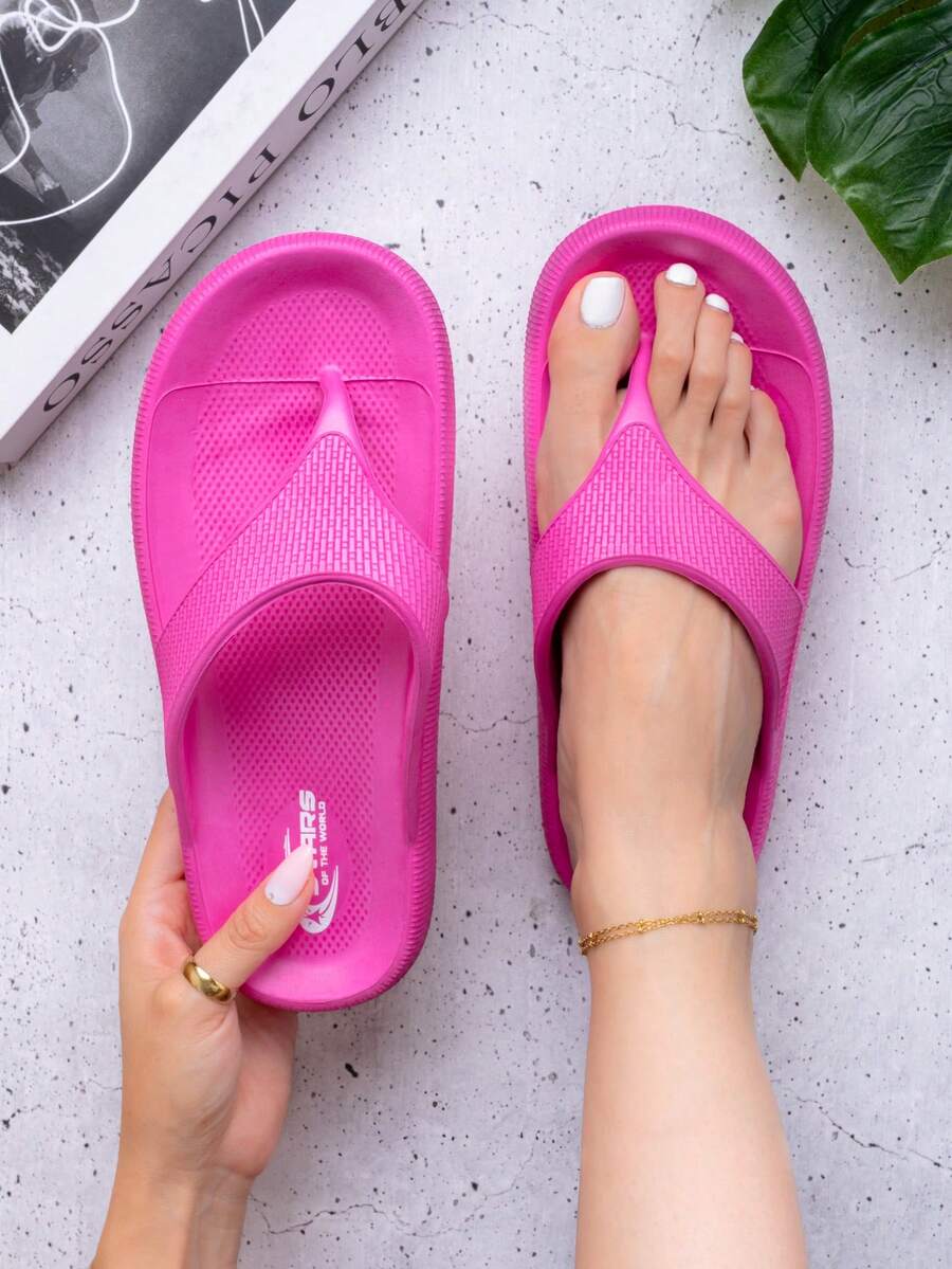 1par   Playa    Elegante  Y2K  Básico    EVA    sandalia - Rosa Fucsia - Ver 1