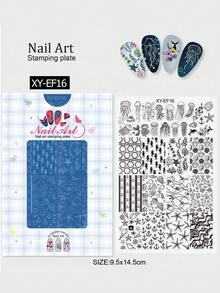 1 件夏季不锈钢美甲印花板套装，DIY 美甲印花模板，带有可爱猫咪水母海星鱼海洋蝴蝶花朵，卡通图案设计美甲印花配件工具，美甲用品