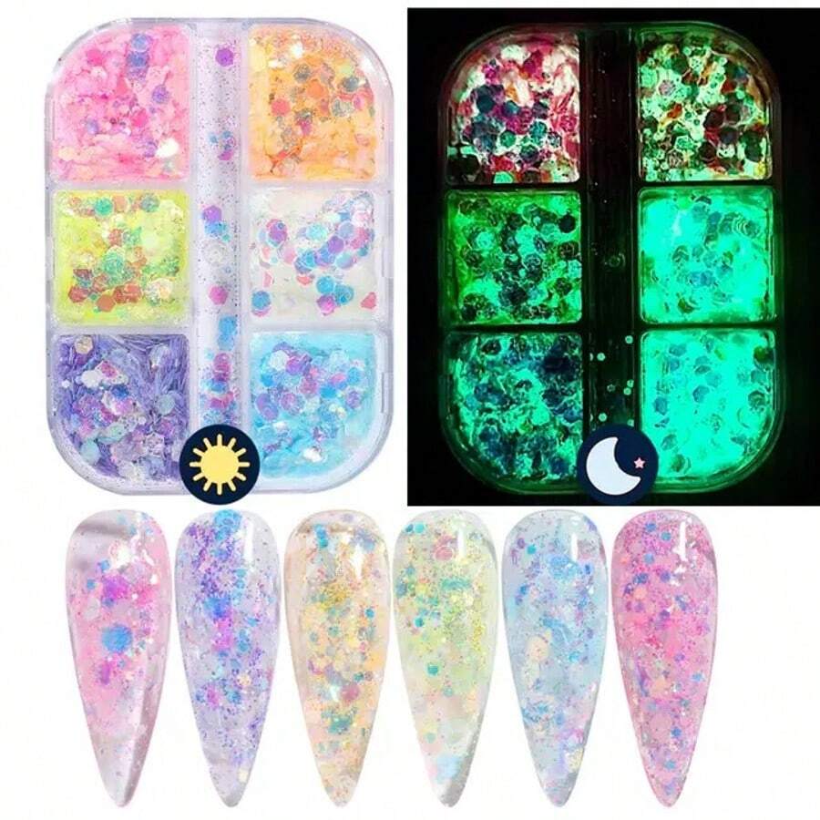 6 Palace Glitter Nail Art, Ins Luminous Glitter Laser Powder DIY Handmade Material Glitter, Glitter Is Worth Buying - 20 - 查看 1