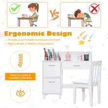 Lifezeal Kids Wooden Study Desk Children Writing Table With Hutch & Drawer White - White - View 9
