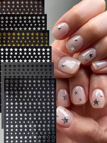 闪亮激光金属银色星星烫金美甲贴纸金色黑白玫瑰金五角星天空指甲贴花自粘 Y2K 指甲饰物美甲装饰 DIY 美甲用品