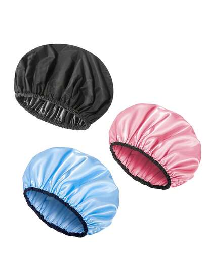 1pc/3pcs Set Elegant Solid Color Double-Layer Reusable Shower Cap, Suitable For Spa And Salon Use