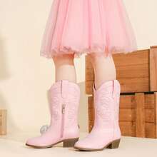 Cowgirl Boots For Girls Mid Calf Youth Girl Cowboy Western Boots Pointed Toe Embroidered For Horse Riding Country Party Toddler Little Big Kids - 淺粉色 - 查看 3