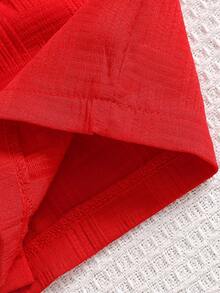 2 件套男婴街头时尚纹理口袋刺绣熊衬衫和短裤套装 - 紅色 - 查看 9