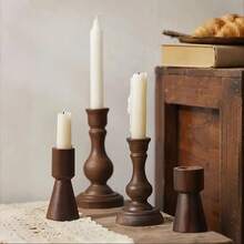 1pc Rustic Wooden Candle Holder, Vintage Distressed Wooden Candle Holder, Wooden Taper Candlestick For Home Tabletop, Fireplace Mantel, Entryway Decor, Church & Wedding Centerpiece, Perfect For Christmas Decorations, Christmas Gifts, Birthday Gifts, Party Decorations, Birthday Decorations, Room Decor, Home Decor, Bathroom Decor, Bedroom Accessories, Home Accessories, Holiday Essential And Kitchen Accessories - Brown - View 4