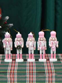 5 buc. decorațiuni de Crăciun în formă de gheare de nucă, gheare de nucă din lemn, decorațiuni suspendate, aranjament cu gheare de nucă de 5 inch înălțime pentru brad de Crăciun, decorațiuni roz de Crăciun pentru decorațiuni de brad de Crăciun, decorațiuni pentru păpuși sau cadouri