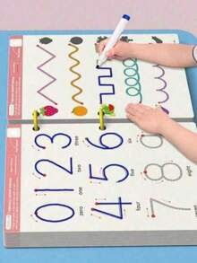 1 Set Of 32 Page Mind Enlightenment Movement Reusable Magic Practice Tracking Workbook Montessori Painting Education Control Training. Back To School Season Books. (Pen Eraser And Snap Ring Colors Are Randomly Assigned) - Multicolor - View 2