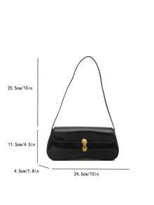 SHEIN ICON Women's Vintage Faux Oiled Leather Flap Decor One Shoulder Underarm Bag, Suitable For Dating, Outing, Party - Black - View 4