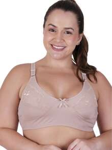 Plus Size Bra Without Reinforced Pads Satin Support - 米色 - 查看 4