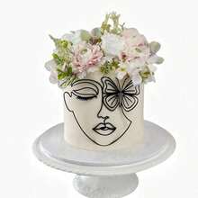 1 pieza Decoración para tarta con retrato de arte de líneas abstractas, apta para fiestas de cumpleaños - Negro - Ver 3
