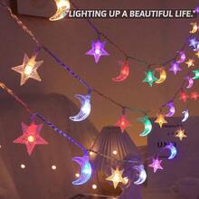 1 قطعة سلسلة أضواء ديكورية على شكل نجمة وهلال، تعمل بالبطاريات (لا تأتي مع البطاريات) ،أضواء زينة جنية للغرفة والمنزل والحديقة والتخييم والحفلات والزفاف والحفلات الرقصية والحديقة والحفلات العائلية والأحداث الخاصة - متعدد الألوان - مشاهدة 17