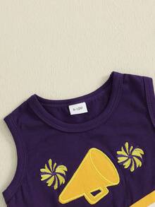 Toddler Baby Girl Cheerleader Outfit Shirt Tops Skirt Set Cheer Uniform Outfit Halloween Cheerleading Clothes - Màu tím - Xem 5