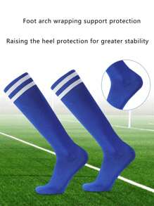 1 Pair Unisex Striped Over-The-Knee Football Socks, Breathable Anti-Slip Sports Socks For Teenagers, Moisture-Wicking, Comfortable, Quick-Drying, Elastic Fit, Suitable For Outdoor Activities, Cycling, Hiking, Running And Active Play For Boys And Girls 9+ Years Old, All Seasons