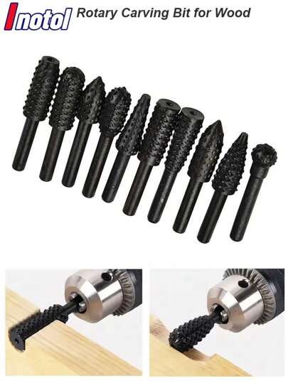 Wood Carving Rasp Drill Bits 1/4 Shank Rotary Files Woodworking Burrs Grinding Tool Cutting Engraving Deburring Shaping Grooving
