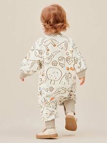 mini bala 新生儿连体衣柔软可爱连体衣亲肤连体衣 - 白咖色調 - 查看 3