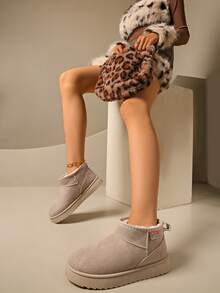 Nowe modne okrągłe noski ciepłe pluszowe grube brązowe buty śnieżne, botki na jesień/zimę