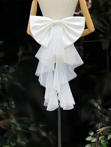 1件多功能蕾丝网纱缎面/可拆卸大蝴蝶结腰带，带拖尾，婚纱配饰，情人节配饰 - 彩色 - 查看 9