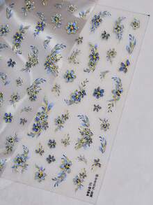 1张5D金属镀金花朵美甲贴纸，闪光青瓷花瓣自粘指甲滑块贴花装饰配件DIY美甲用品 - 彩色 - 查看 9
