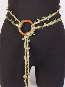 1 件加大码亚麻绿叶手工编织腰带角色扮演 O 形环中世纪腰带维京服装文艺复兴节 LARP 海盗装扮精灵弓箭手集市万圣节 - A - 查看 8