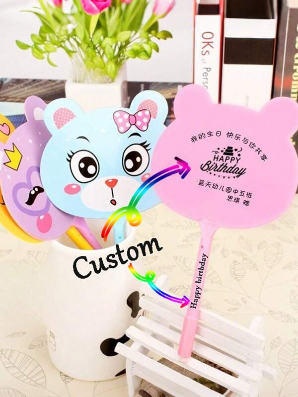 Customizable Creative Stationery Kitten Fan Pen, Customized Kitten Ballpoint Pen. Customized Cultural Propaganda Advertising Fan Pen, Suitable For Back To School Season School Supplies, School Prize Pens, Customized For Schools, Training Institutions, Unit Recruitment Advertising Fan Pens, Customized Names, Cap Color Random