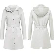 UNIQUEBELLA Rain Jackets For Women Waterproof, Raincoat Long Hooded Rain Coats Outdoor Windbreaker Trench Coat - Tc-米色-03 - 查看 8