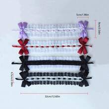 1pc Bowknot Bohemian Polyester Lolita Lace Headband, Versatile Lolita Lace Headband, Sweet Headband Accessory; 5pcs Japanese School Girl/Magical Girl Sakura Xie'Anran Style Hair Clips; 1 Pair Handmade Cute Japanese Angel Wings Hair Clips, Crystal Bowknot Decor Hair Clips - Bow Headdress - View 10