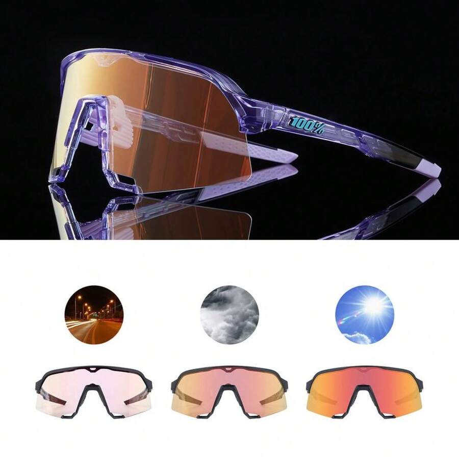 2025 New Fashion  Men And Women Color-Changing Cycling Glasses – Windproof & Dustproof Outdoor Sports Goggles Running & Marathon Beach - Transparent Purple Frame - View 1